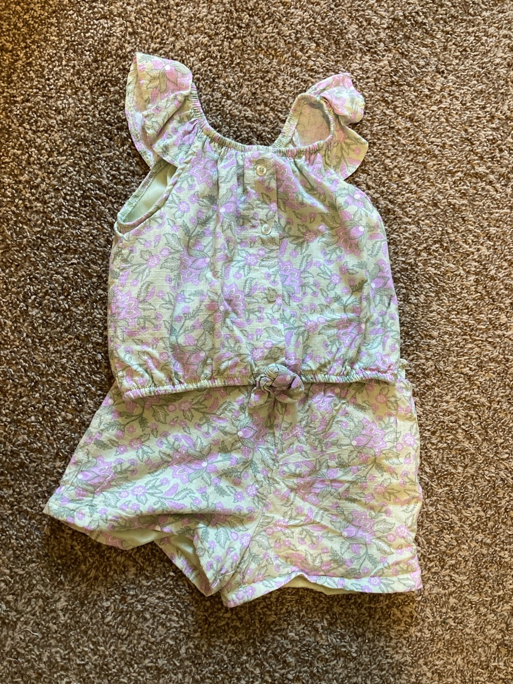 btween Girls Floral Romper in Light Green and Pink